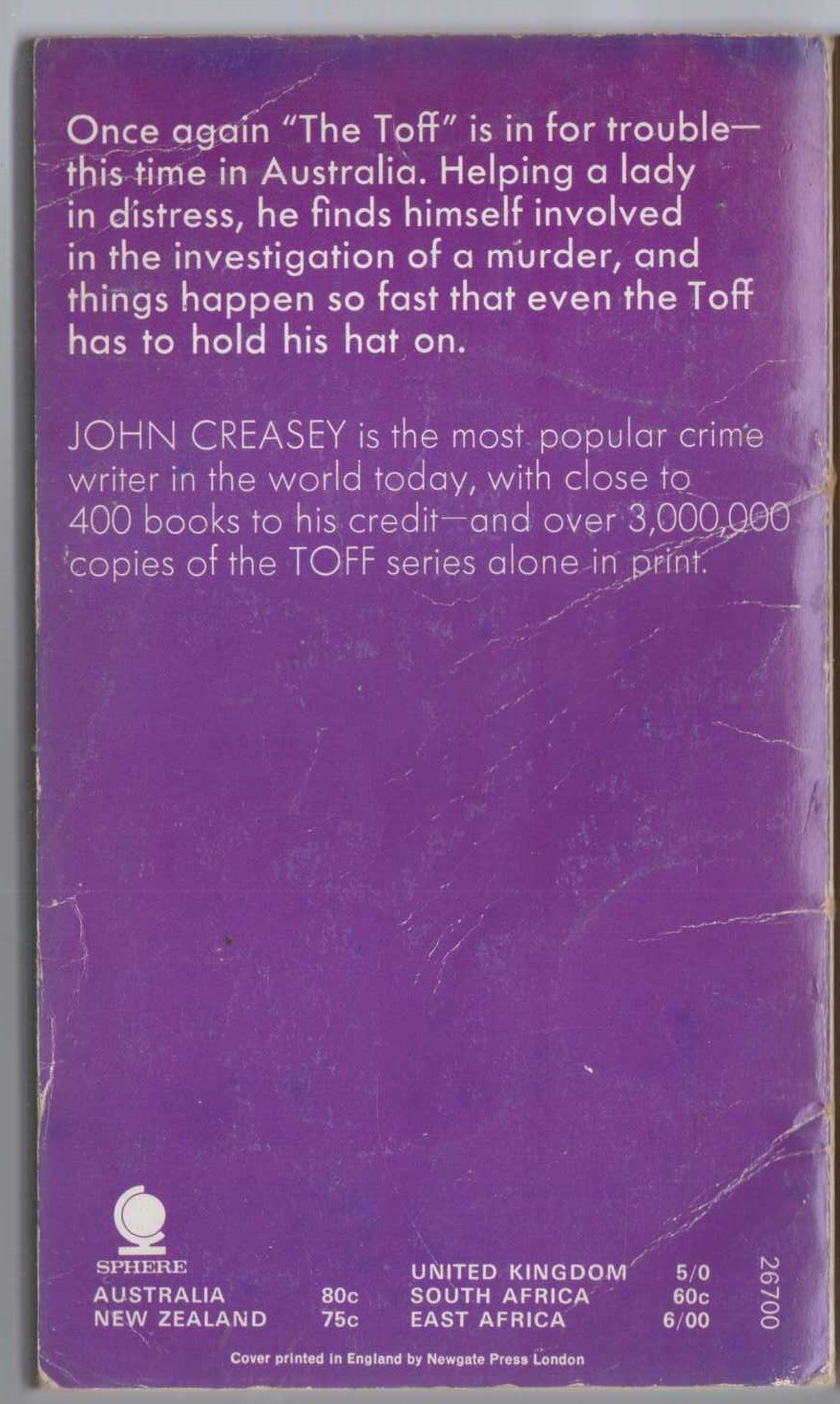 John Creasey  THE TOFF DOWN UNDER magnified rear book cover image