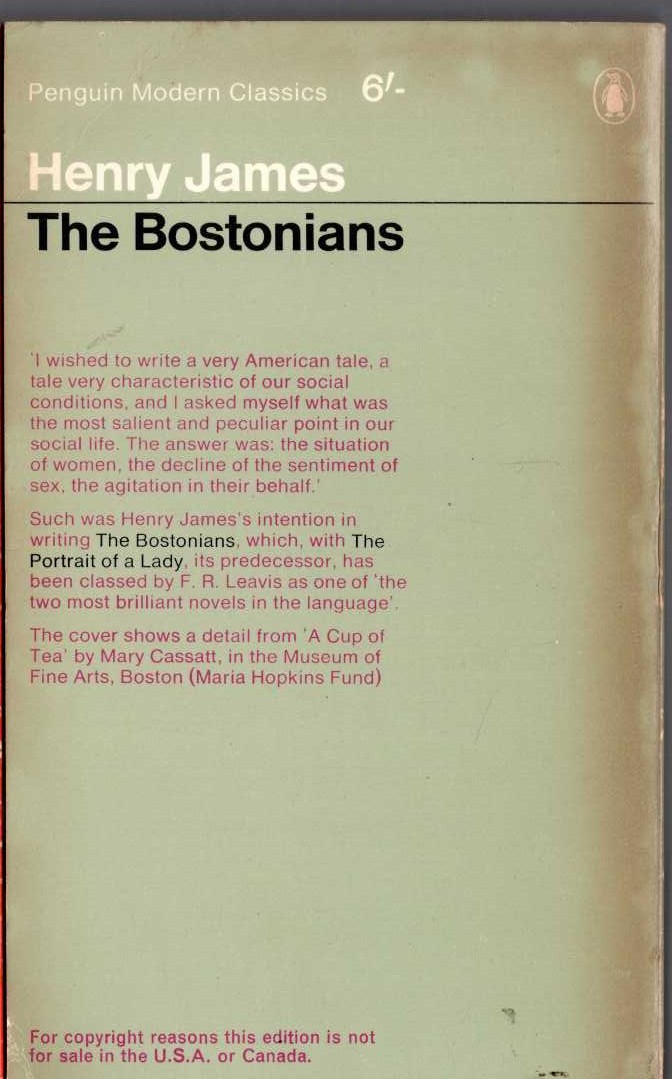 Henry James  THE BOSTONIANS magnified rear book cover image
