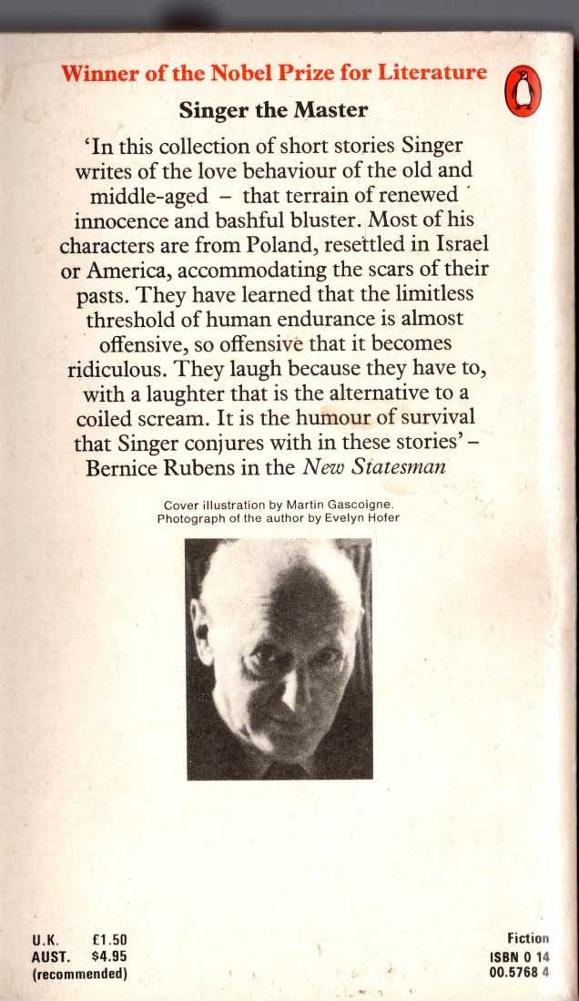 Isaac Bashevis Singer  OLD LOVE magnified rear book cover image