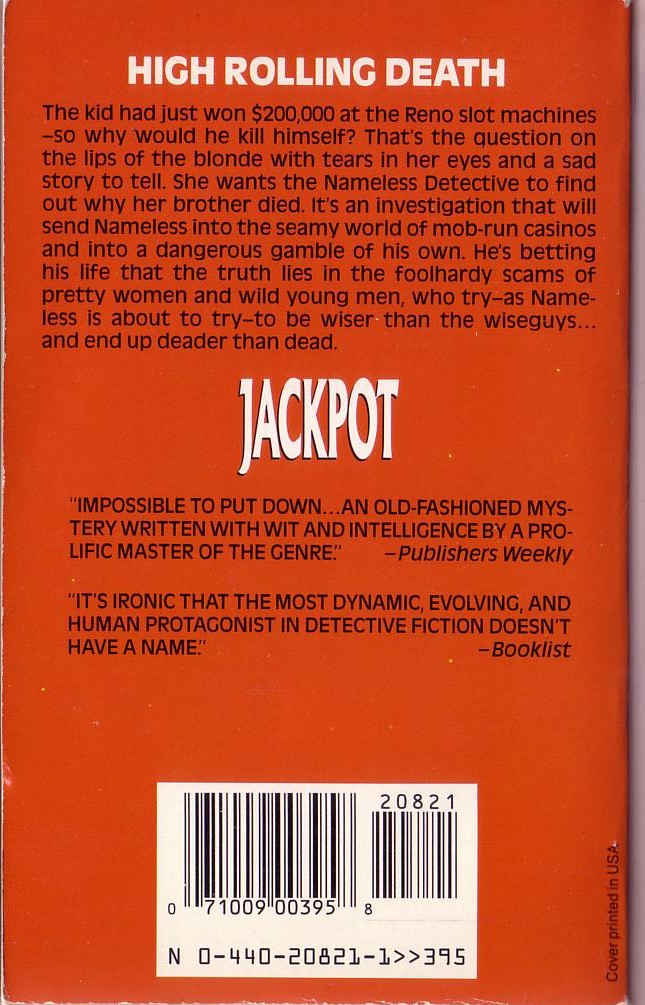 Bill Pronzini  JACKPOT magnified rear book cover image