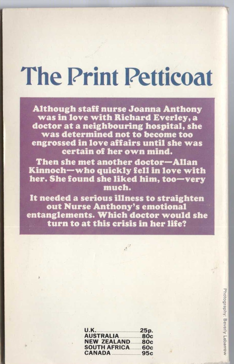 Lucilla Andrews  THE PRINT PETTICOAT magnified rear book cover image
