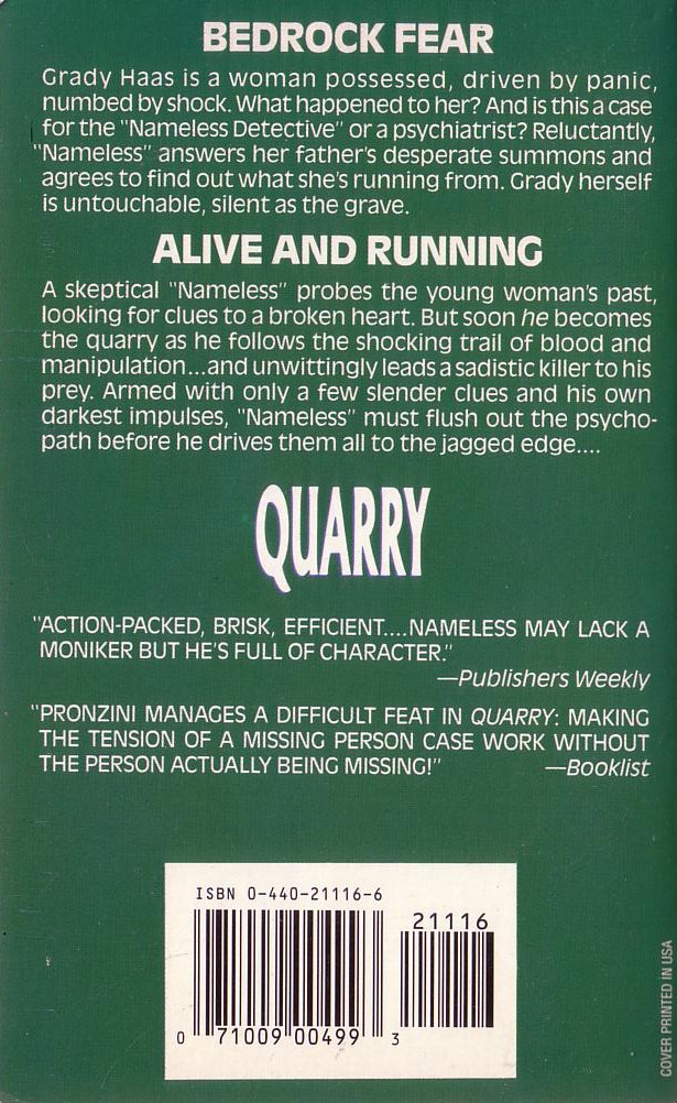 Bill Pronzini  QUARRY magnified rear book cover image