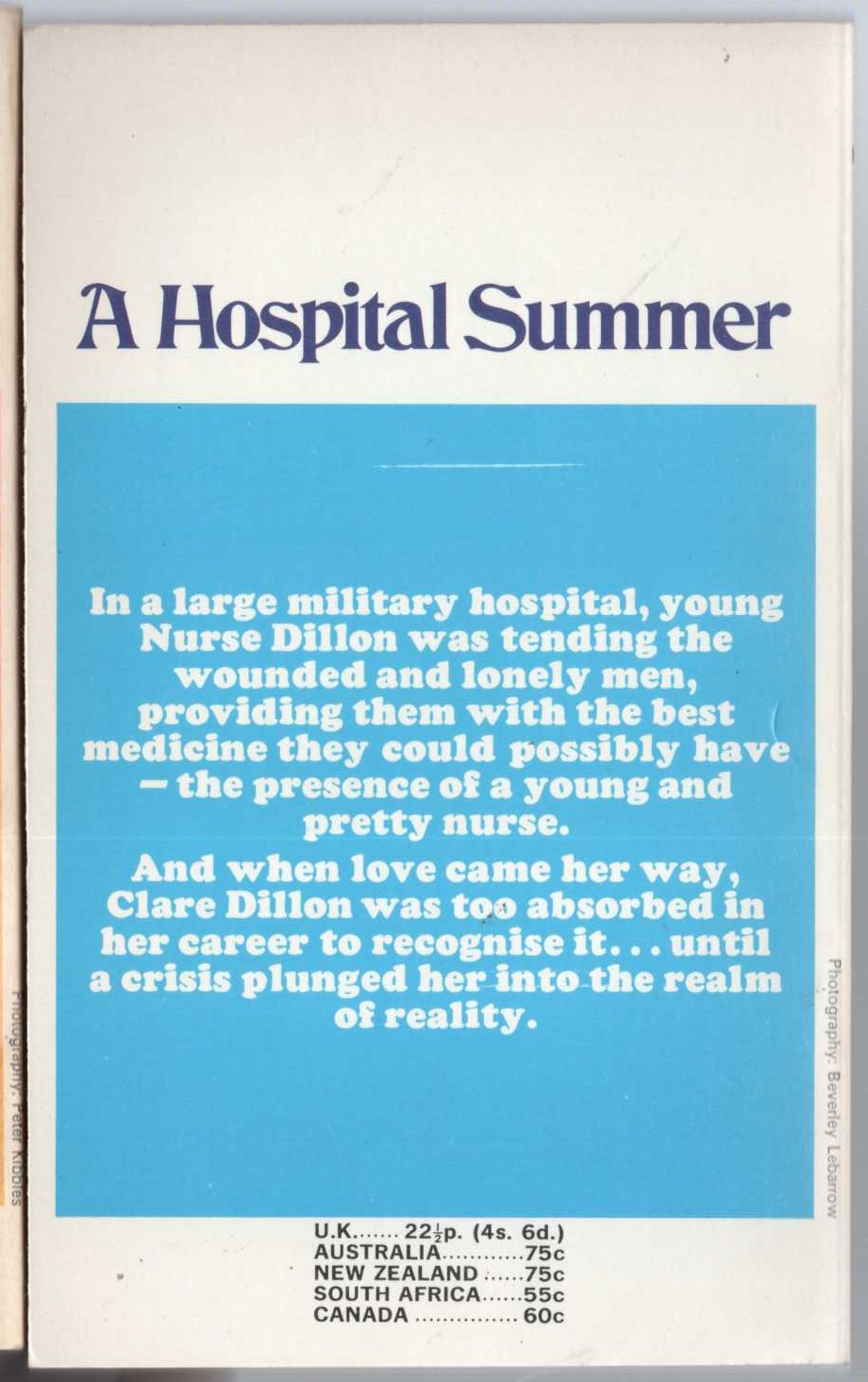 Lucilla Andrews  A HOSPITAL SUMMER magnified rear book cover image