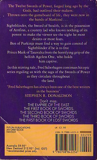 Fred Saberhagen  THE SECOND BOOK OF LOST SWORDS: SIGHTBLINDER'S STORY magnified rear book cover image
