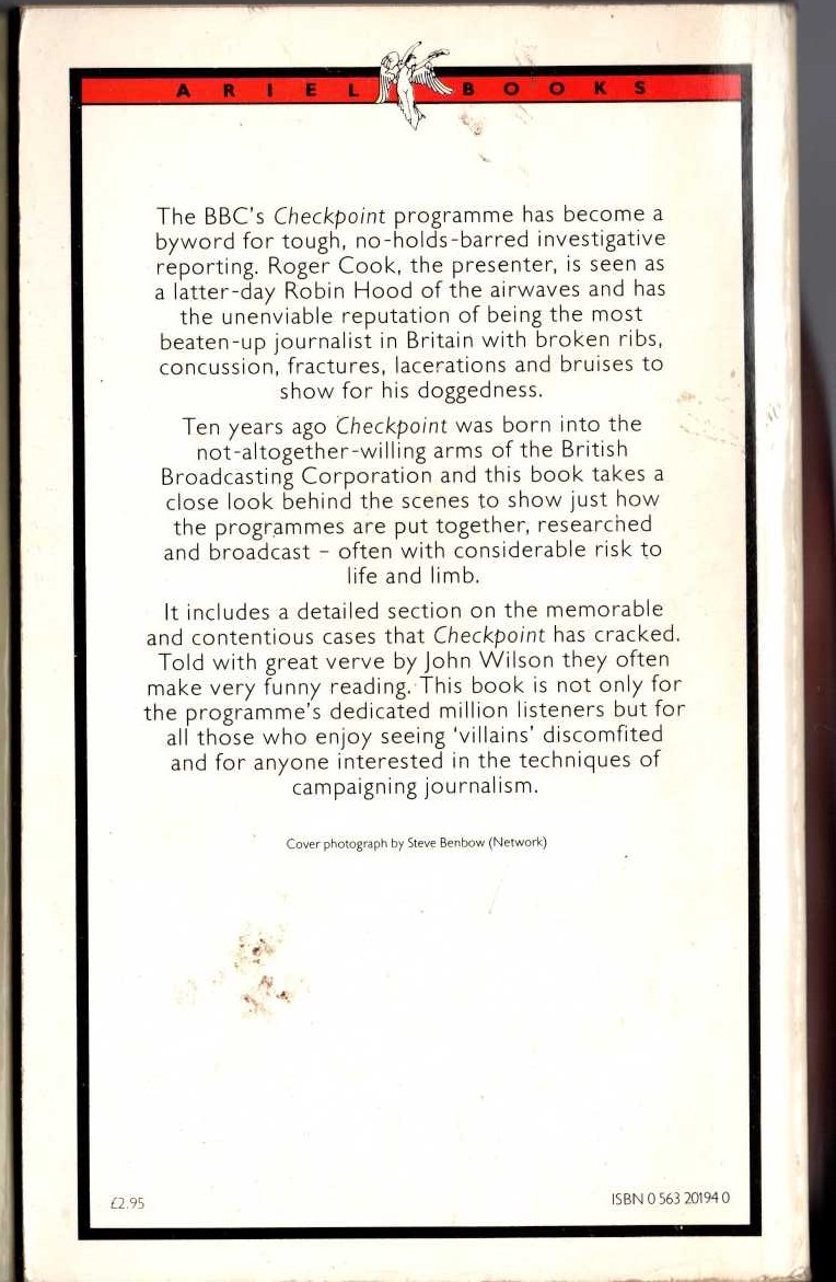 John Wilson  ROGER COOK'S CHECKPOINT: Ten Years of Investigative Reporting on Radio magnified rear book cover image