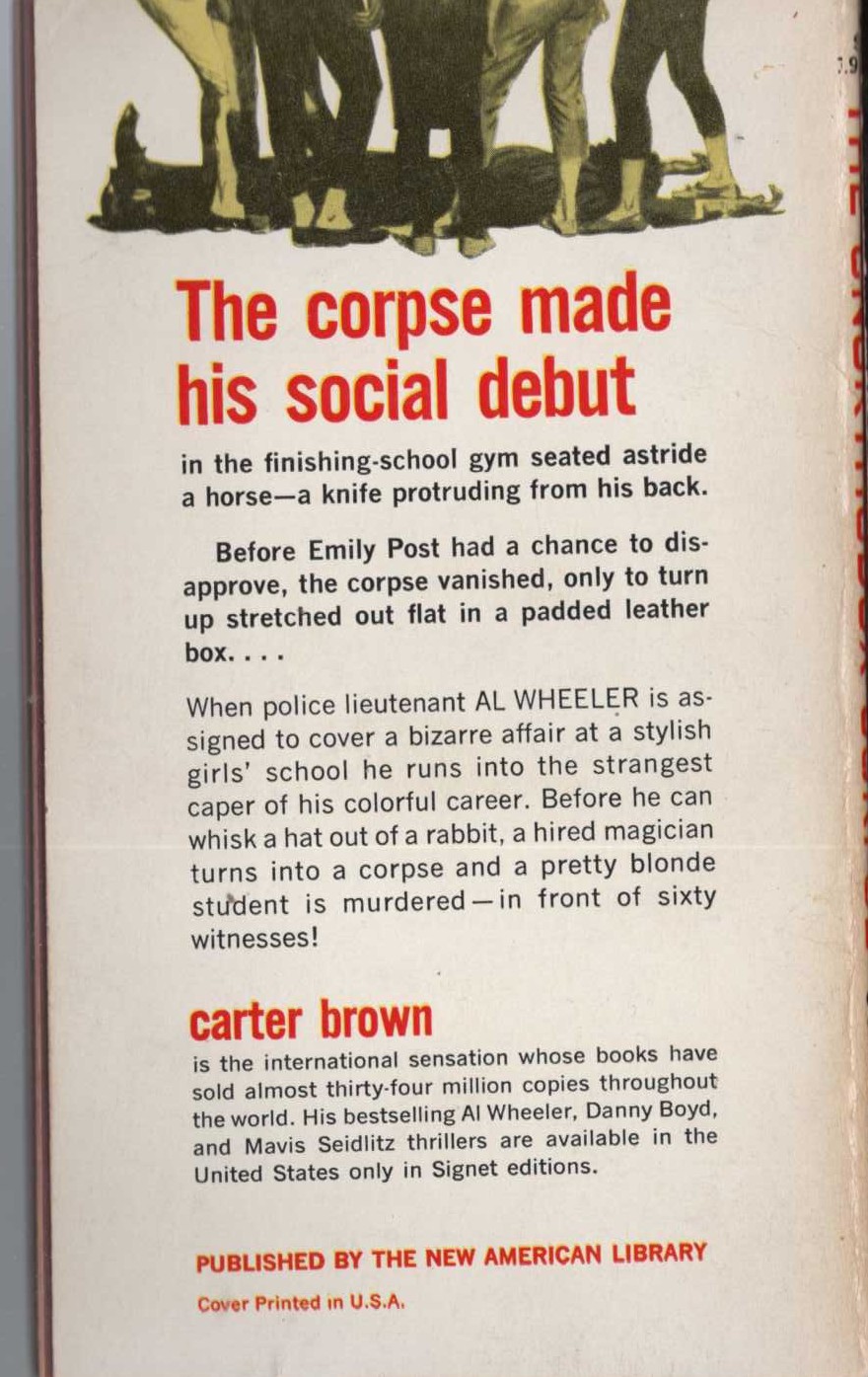 Carter Brown  THE UNORTHODOX CORPSE magnified rear book cover image