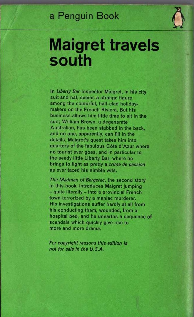 Georges Simenon  MAIGRET TRAVELS SOUTH magnified rear book cover image