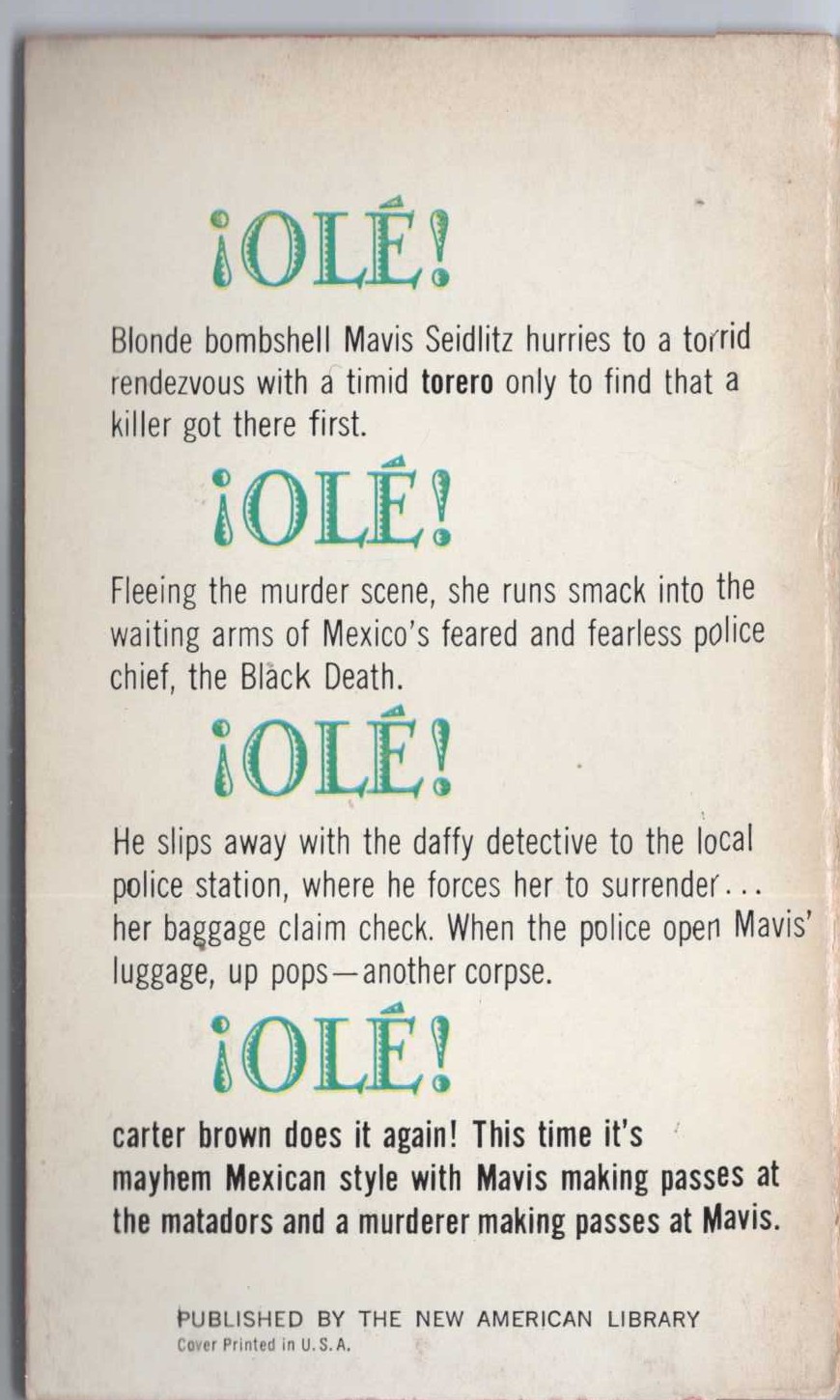 Carter Brown  MURDER WEARS A MANTILLA magnified rear book cover image