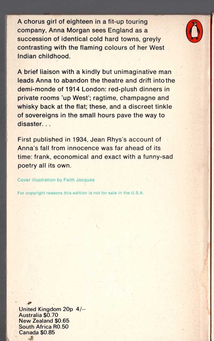 Jean Rhys  VOYAGE IN THE DARK magnified rear book cover image