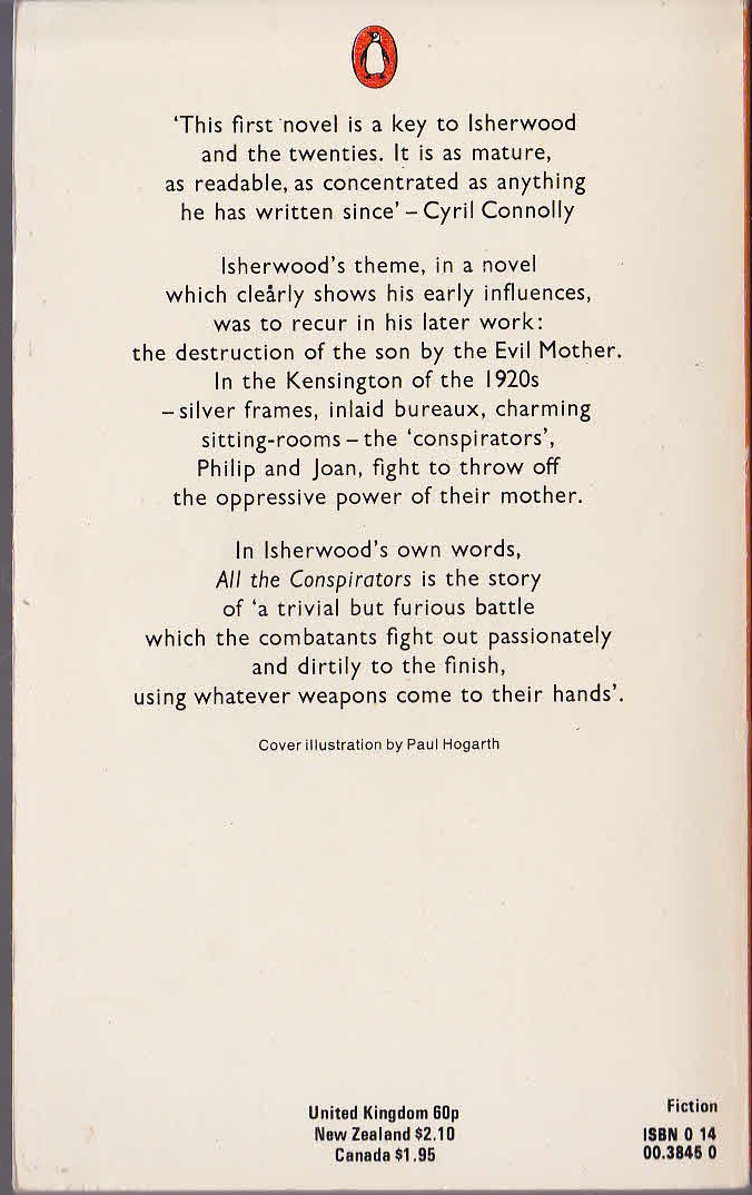Christopher Isherwood  ALL THE CONSPIRATORS magnified rear book cover image