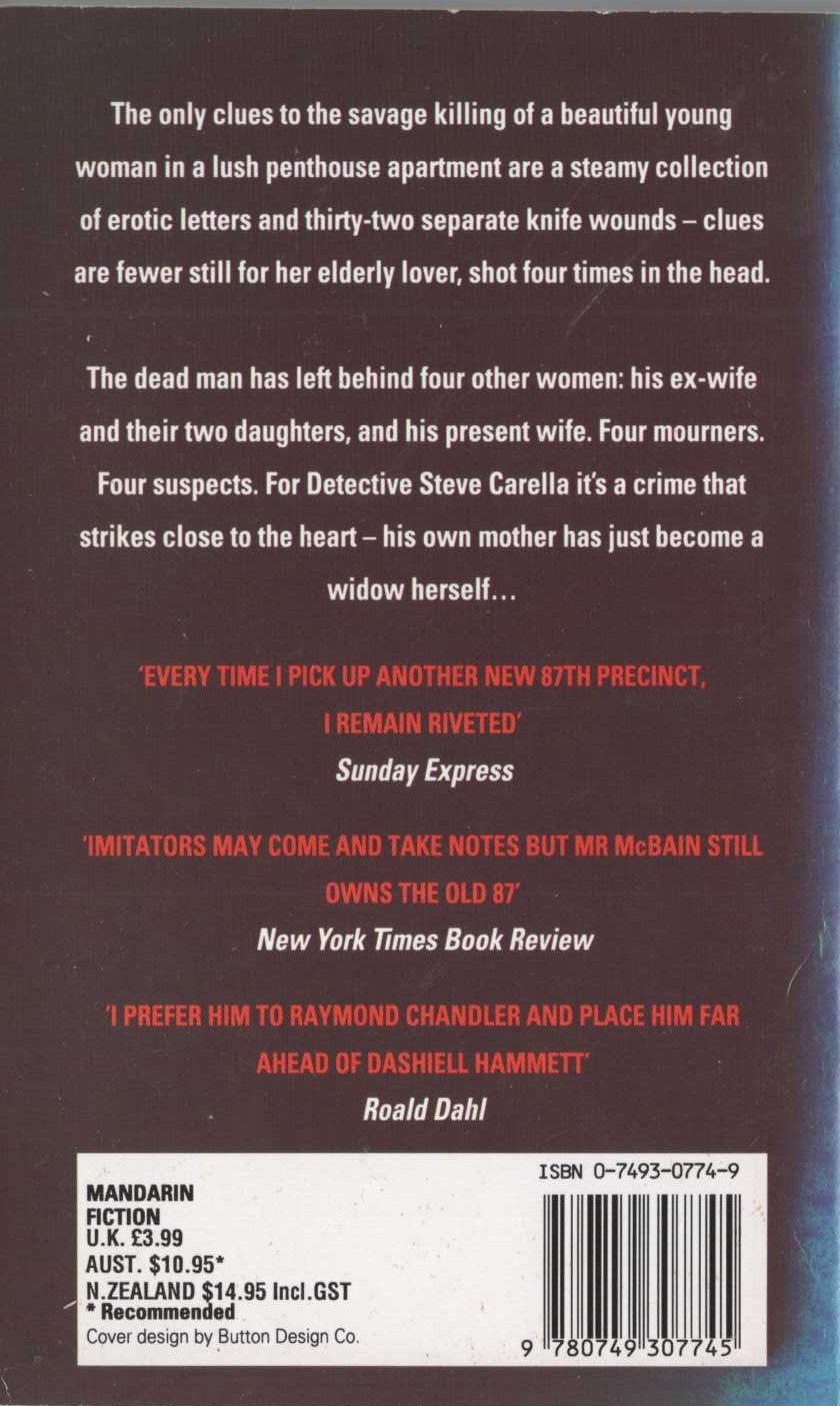 Ed McBain  WIDOWS magnified rear book cover image