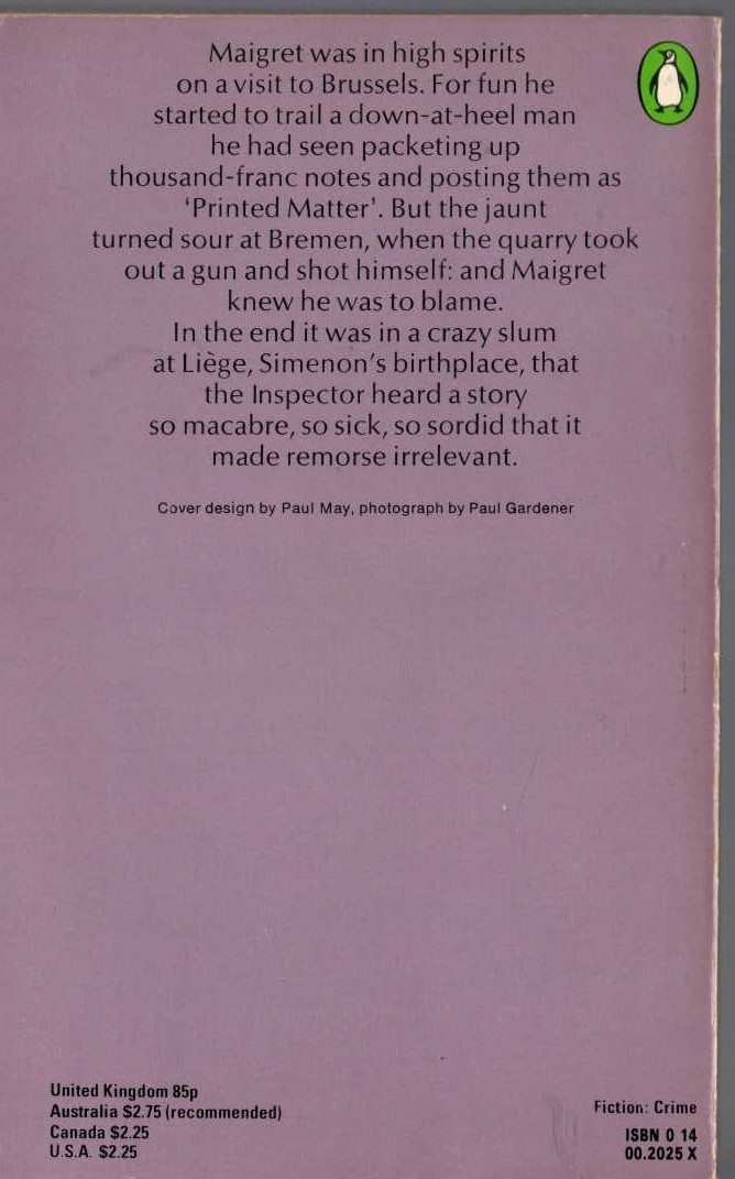 Georges Simenon  MAIGRET AND THE HUNDRED GIBBETS magnified rear book cover image