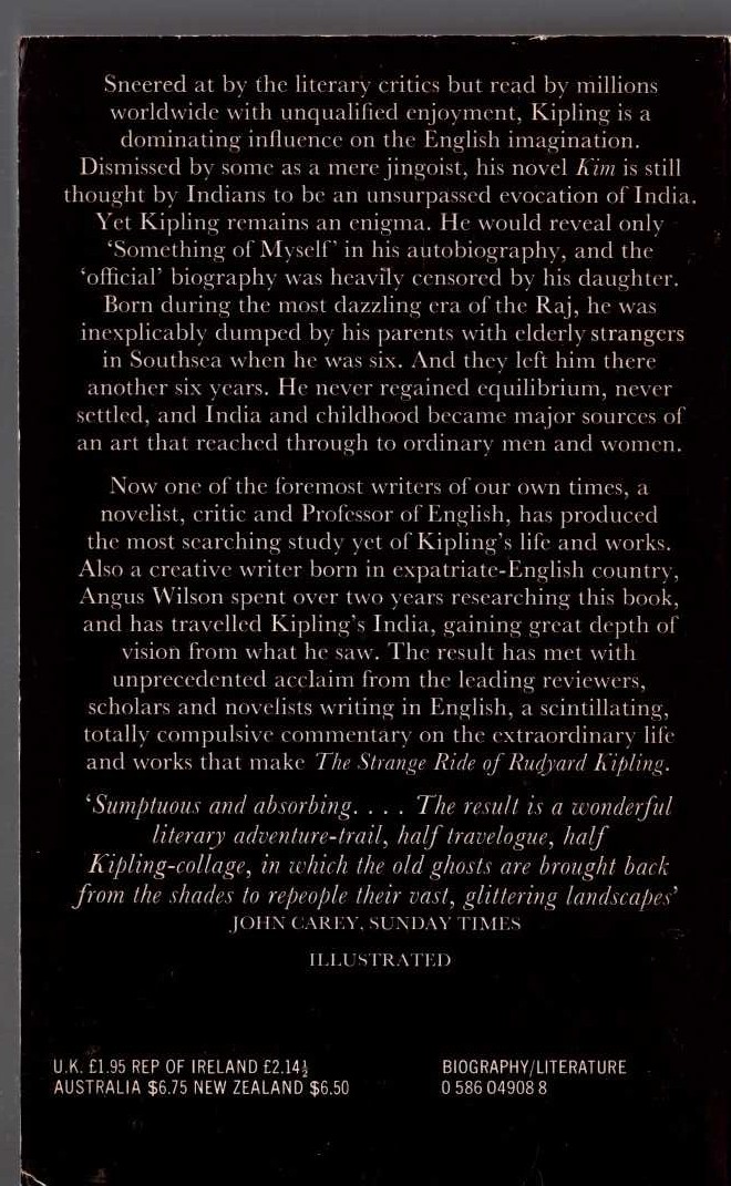 (Angus Wilson) THE STRANGE RIDE OF RUDYARD KIPLING magnified rear book cover image