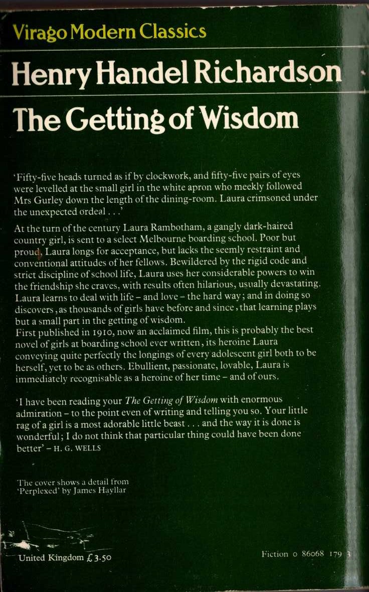 Henry Handel Richardson  THE GETTING OF WISDOM magnified rear book cover image