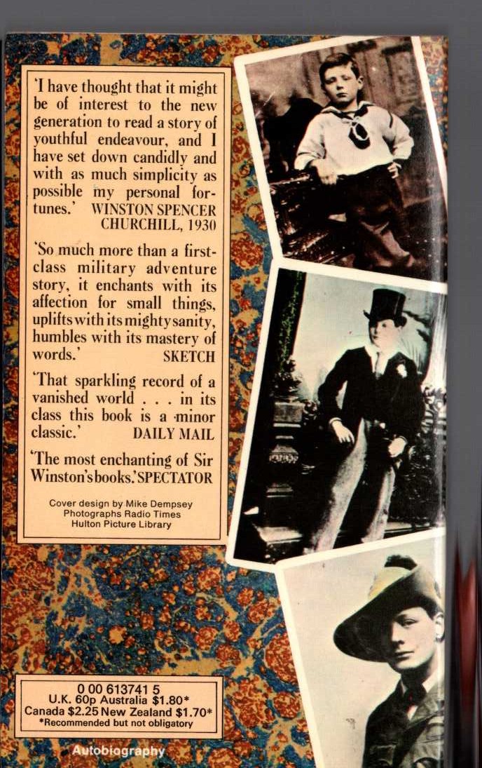 Winston S. Churchill  MY EARLY LIFE 1874 - 1908 magnified rear book cover image
