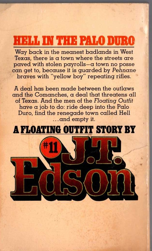 J.T. Edson  HELL IN THE PALO DURO magnified rear book cover image
