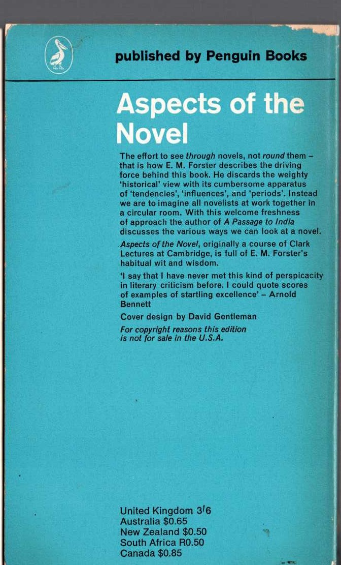 (E.M.Forster non fiction) ASPECTS OF THE NOVEL magnified rear book cover image