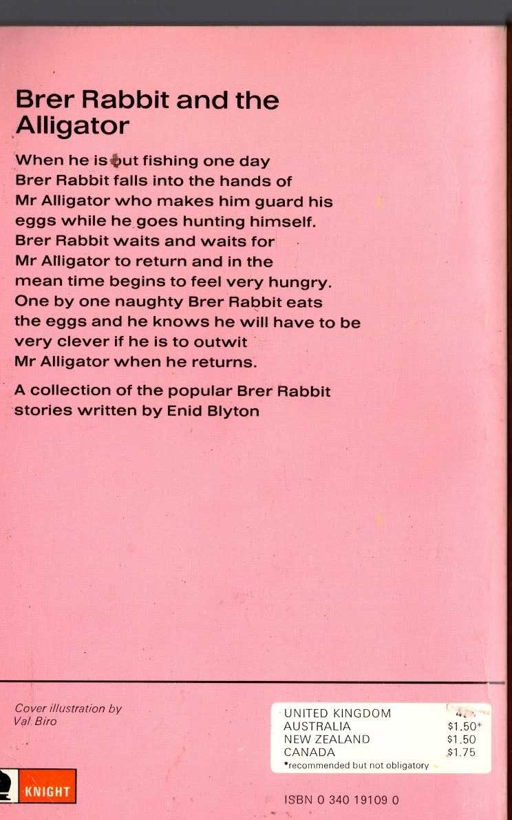 Enid Blyton  BRER RABBIT AND THE ALLIGATOR magnified rear book cover image