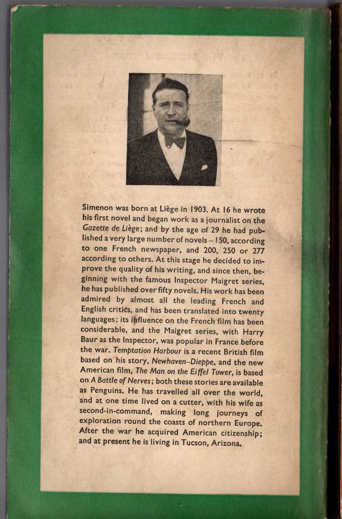 Georges Simenon  ESCAPE IN VAIN magnified rear book cover image