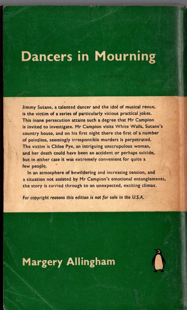 Margery Allingham  DANCERS IN MOURNING magnified rear book cover image