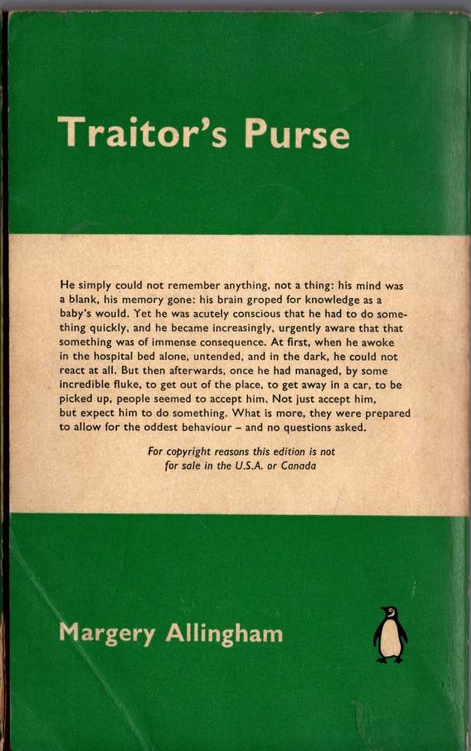 Margery Allingham  TRAITOR'S PURSE magnified rear book cover image