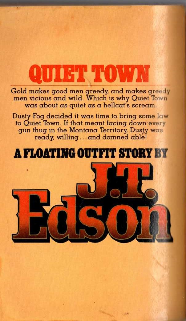 J.T. Edson  QUIET TOWN magnified rear book cover image