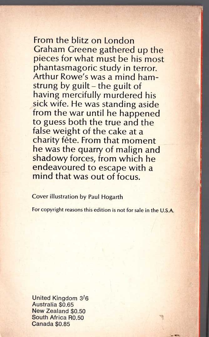 Graham Greene  THE MINISTRY OF FEAR magnified rear book cover image