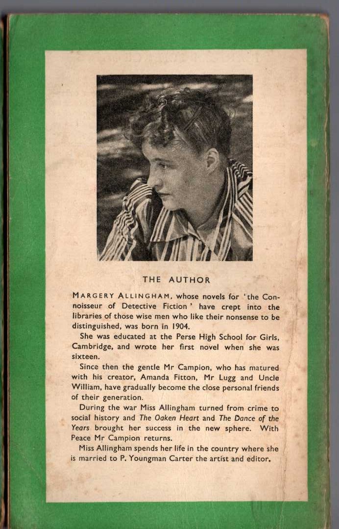 Margery Allingham  DANCERS IN MOURING magnified rear book cover image