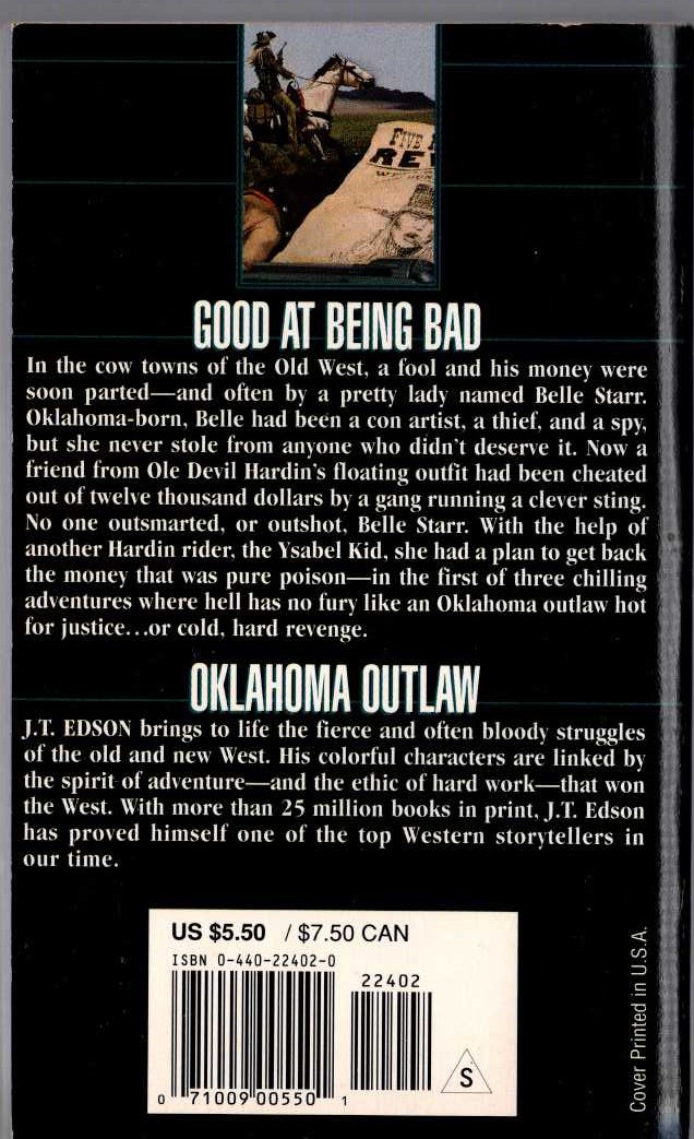 J.T. Edson  OKLAHOMA OUTLAW [U.K. title: WANTED! BELLE STAR] magnified rear book cover image