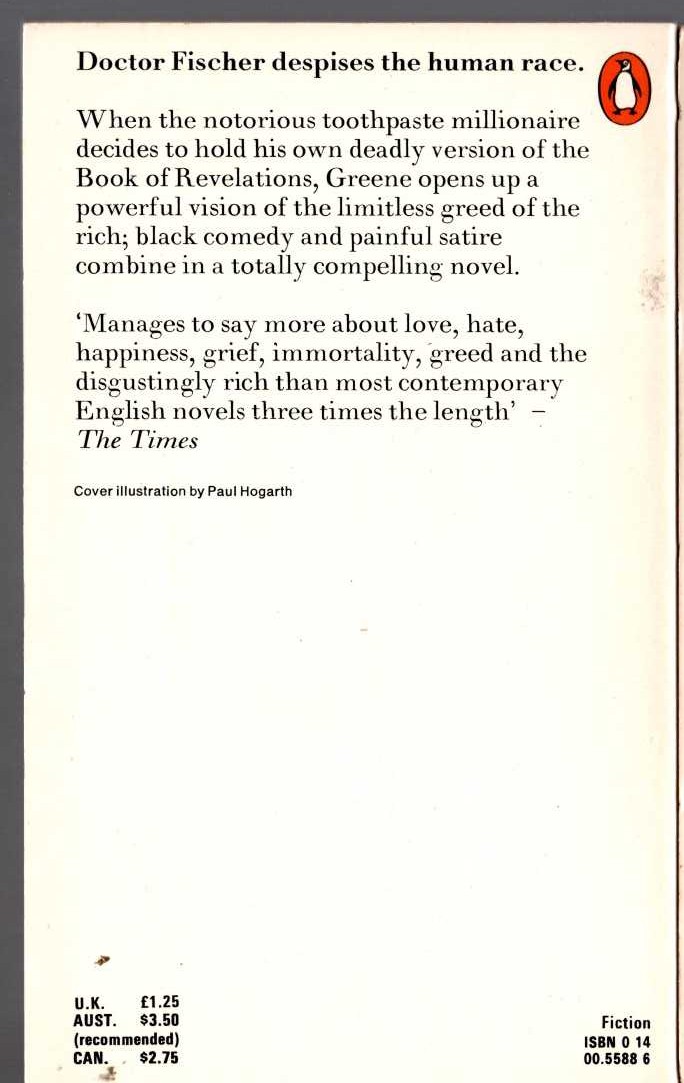 Graham Greene  DOCTOR FISCHER OF ENEVA OR THE BOMB PARTY magnified rear book cover image