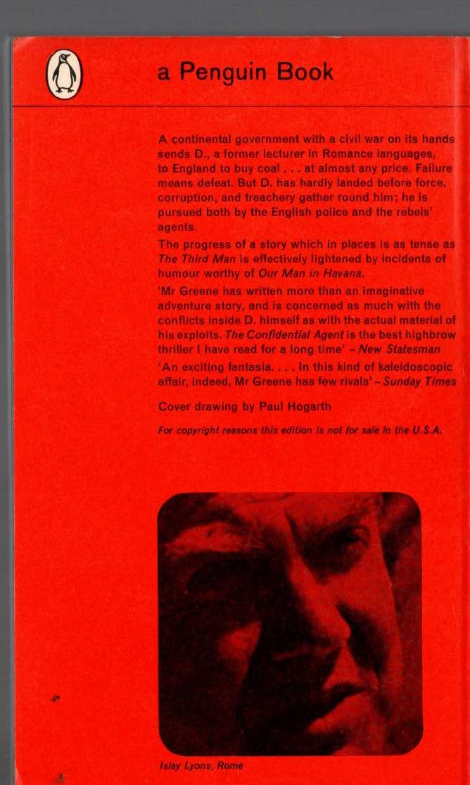 Graham Greene  THE CONFIDENTIAL AGENT magnified rear book cover image