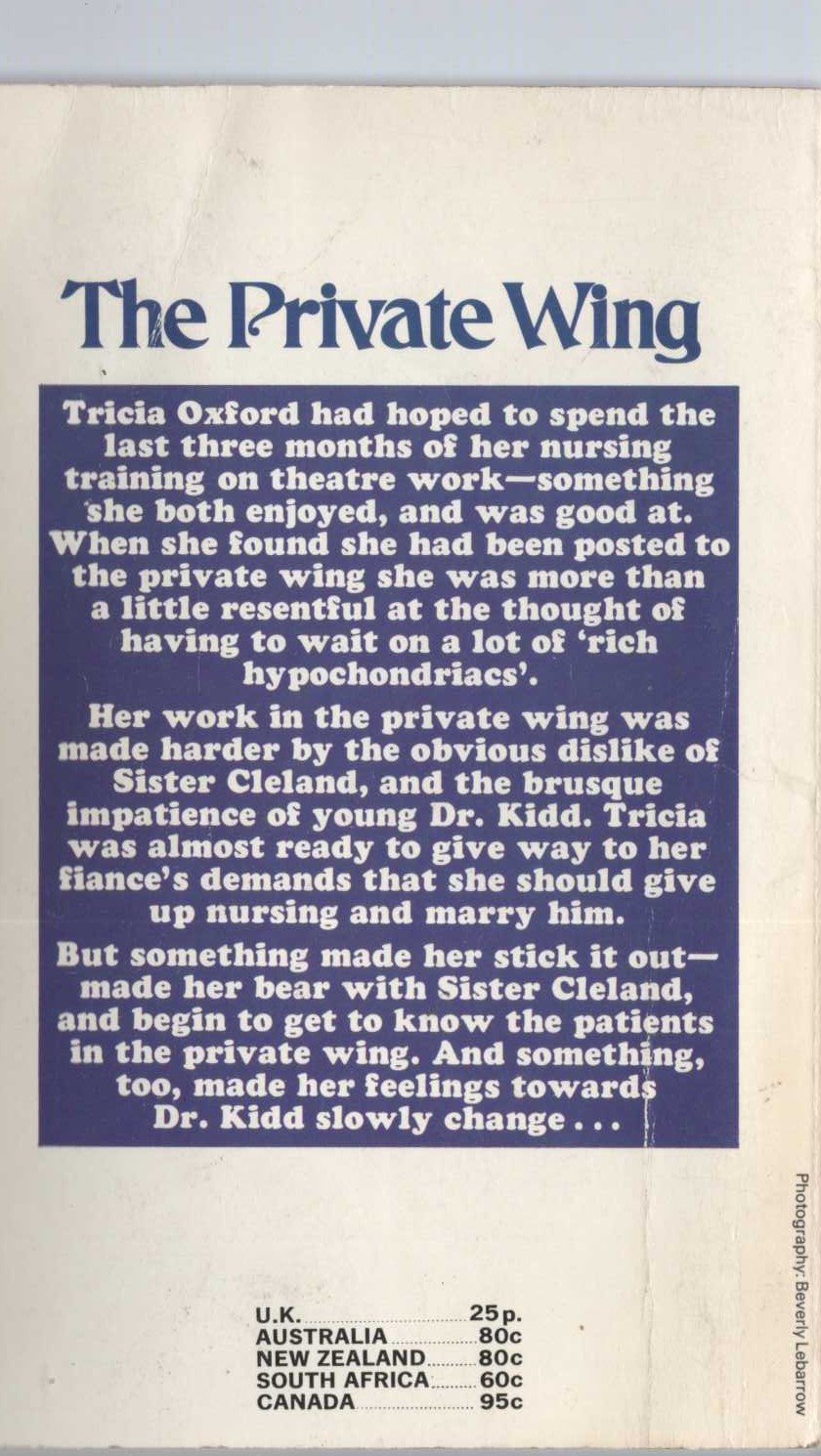 Sheila Brandon  THE PRIVATE WING magnified rear book cover image