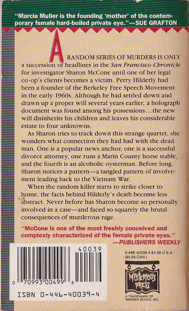 Marcia Muller  TROPHIES AND DEAD THINGS magnified rear book cover image