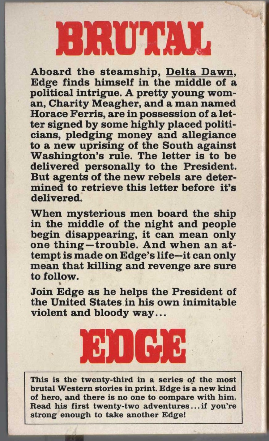 George G. Gilman  EDGE 23: ECHOES OF WAR magnified rear book cover image