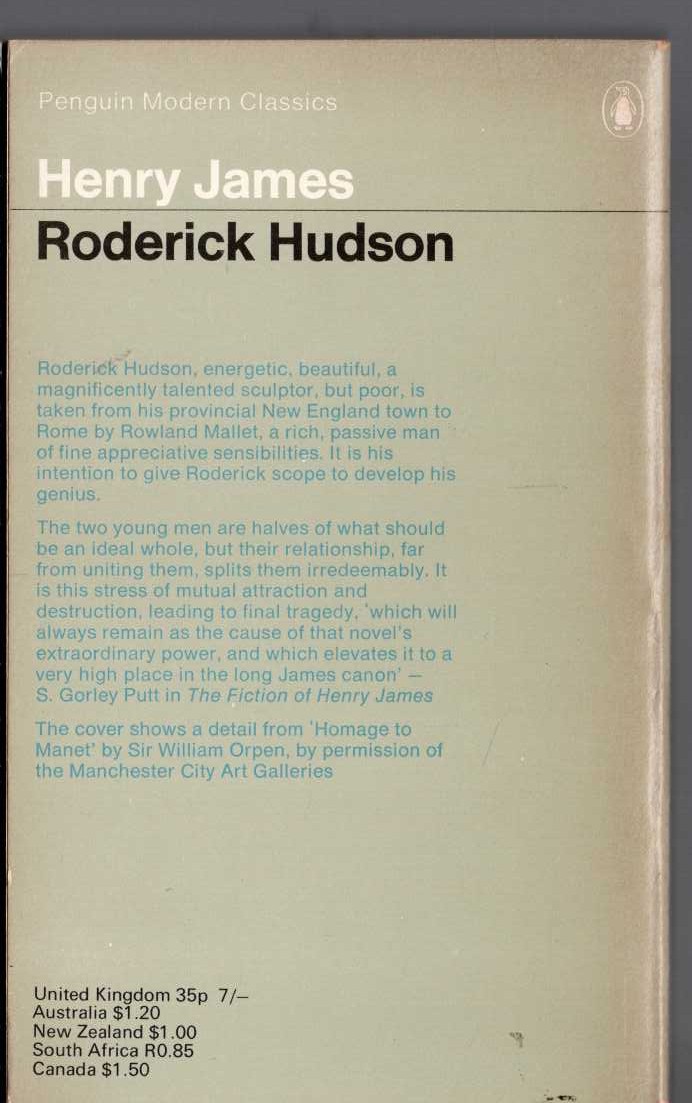 Henry James  RODERICK HUDSON magnified rear book cover image