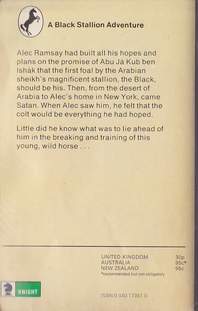 Walter Farley  SON OF THE BLACK STALLION magnified rear book cover image