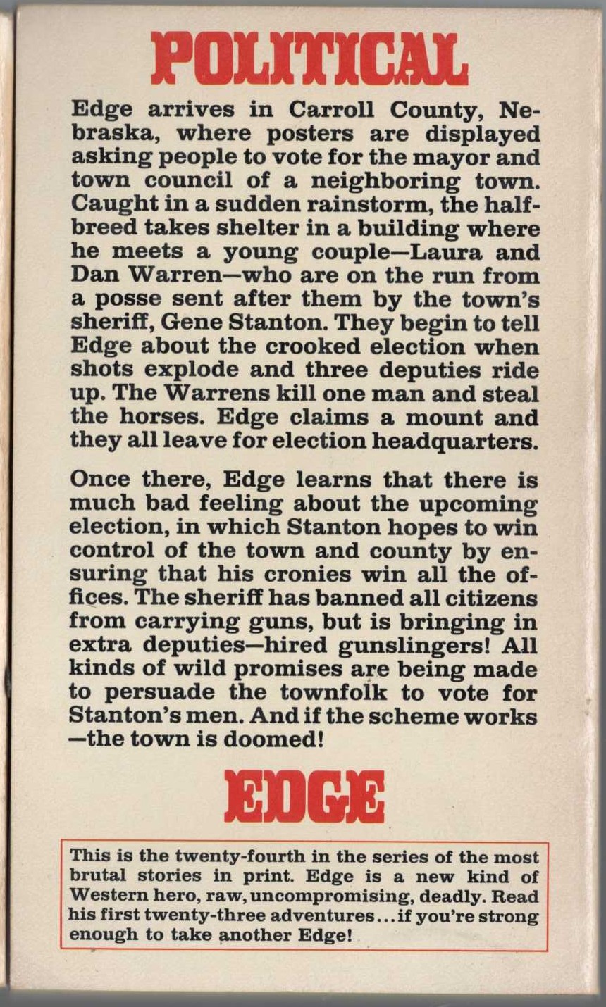 George G. Gilman  EDGE 24: SLAUGHTERDAY magnified rear book cover image