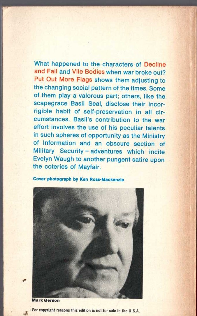 Evelyn Waugh  PUT OUT MORE FLAGS magnified rear book cover image