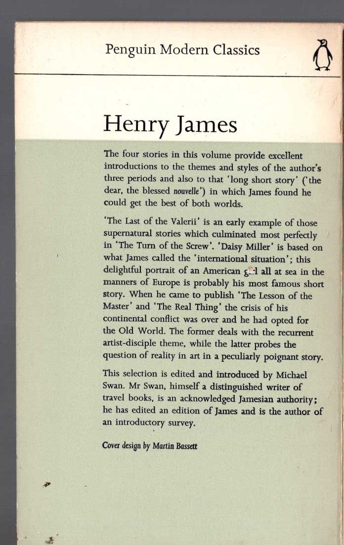 Henry James  SELECTED SHORT STORIES magnified rear book cover image