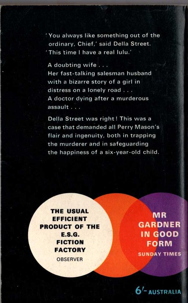 Erle Stanley Gardner  THE CASE OF THE SCREAMING WOMAN magnified rear book cover image