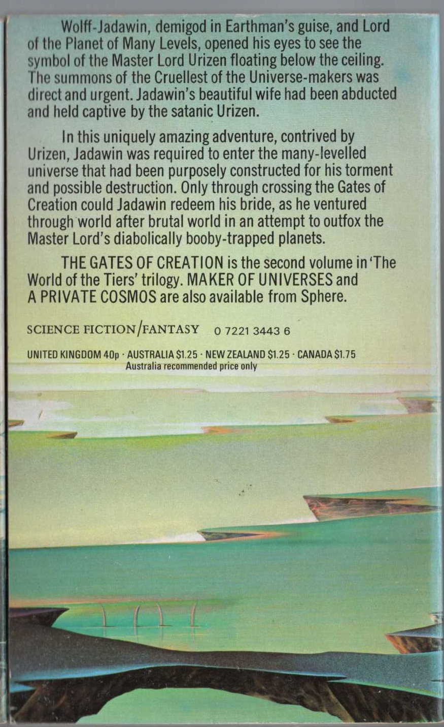 Philip Jose Farmer  THE GATES OF CREATION magnified rear book cover image