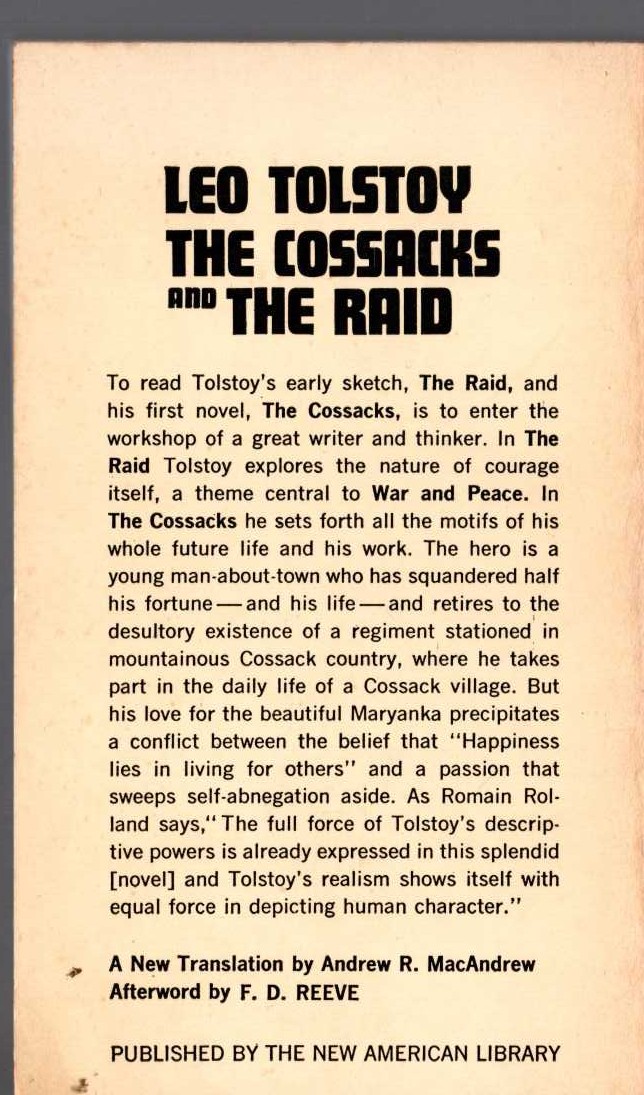 Leo Tolstoy  THE COSSACKS AND THE RAID magnified rear book cover image
