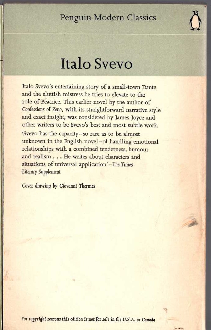 Italo Svevo  AS A MAN GROWS OLDER magnified rear book cover image