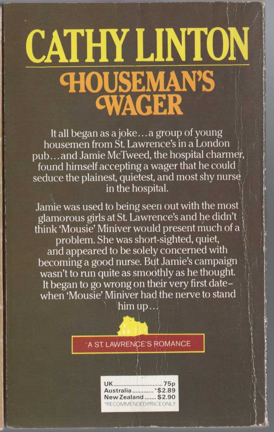 Cathy Linton  HOUSEMAN'S WAGER magnified rear book cover image