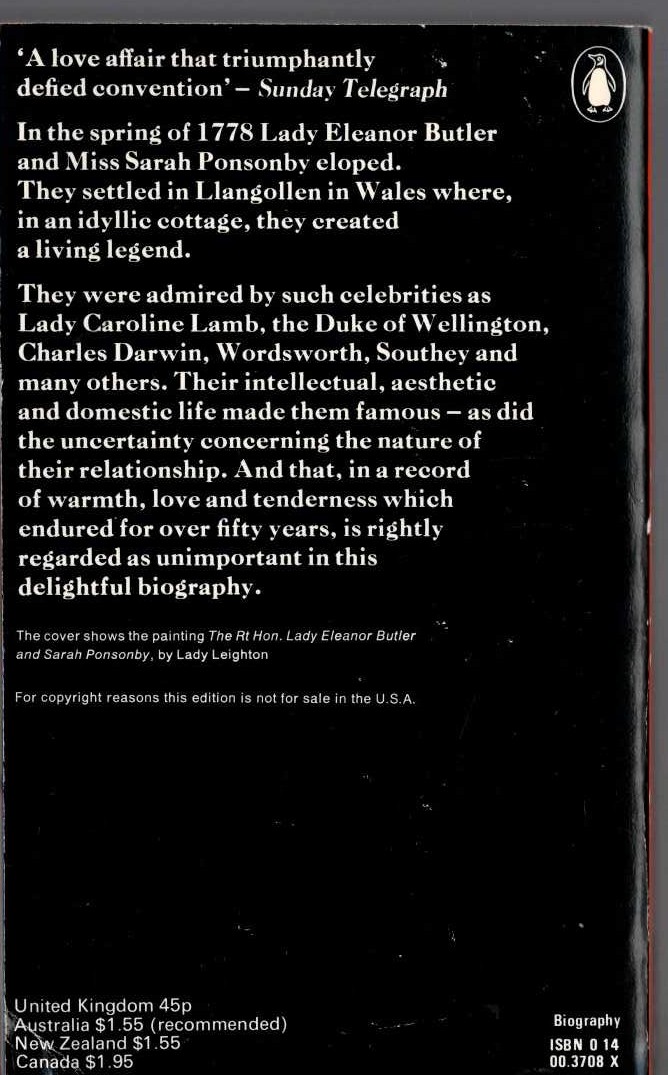 Elizabeth Mavor  THE LADIES OF LLANGOLLEN magnified rear book cover image