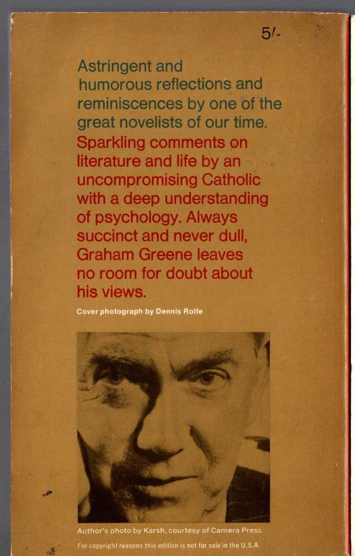 Graham Greene  THE LOST CHILDHOOD and Other Essays magnified rear book cover image