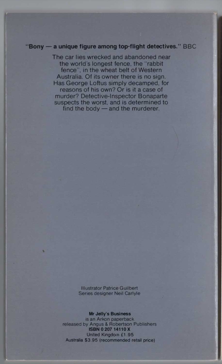 Arthur Upfield  MR JELLY'S BUSINESS magnified rear book cover image