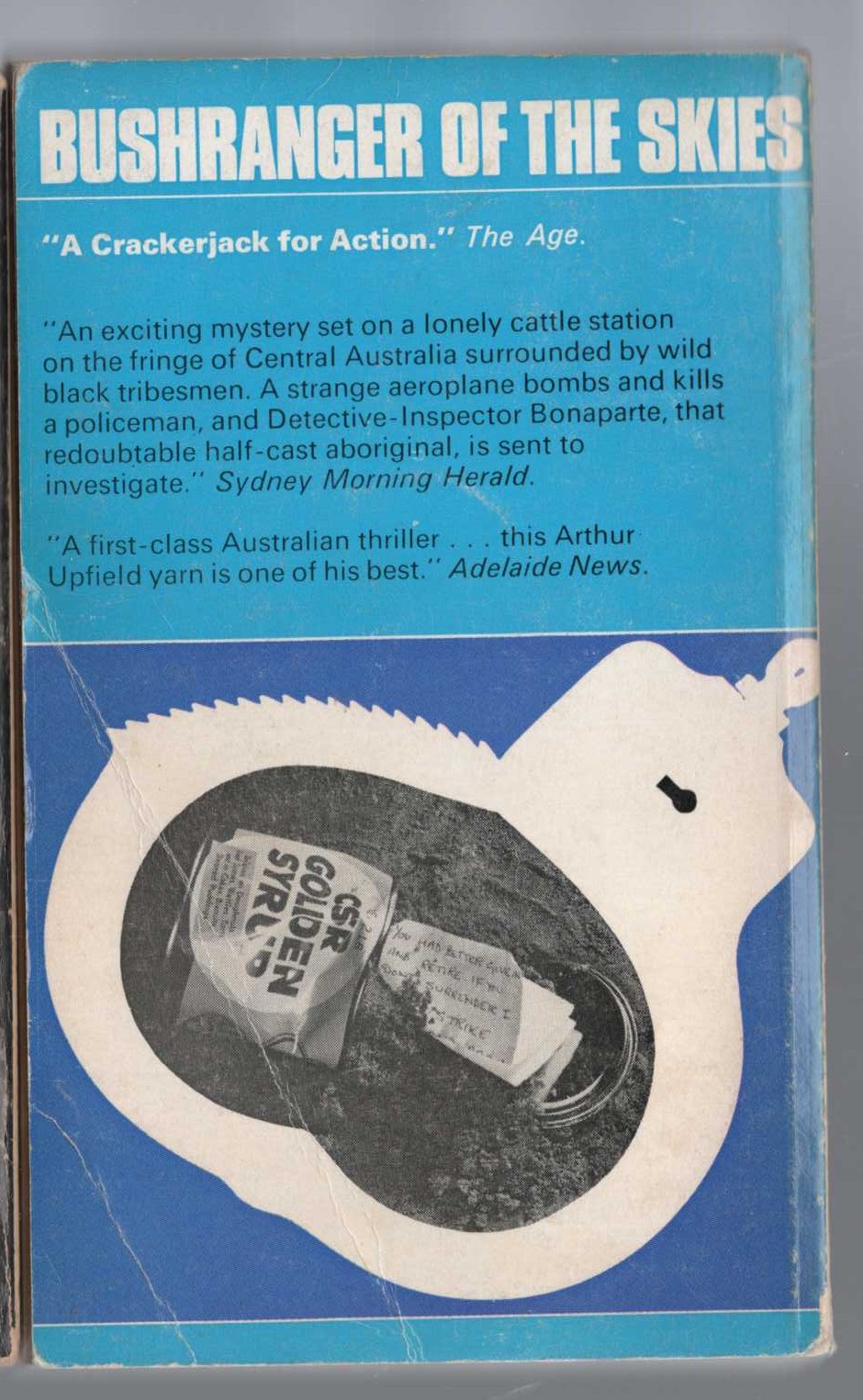 Arthur Upfield  BUSHRANGER OF THE SKIES magnified rear book cover image