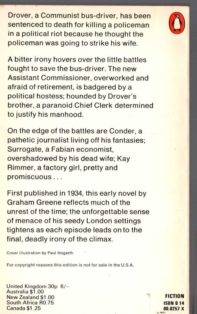 Graham Greene  IT'S A BATTLEFIELD magnified rear book cover image