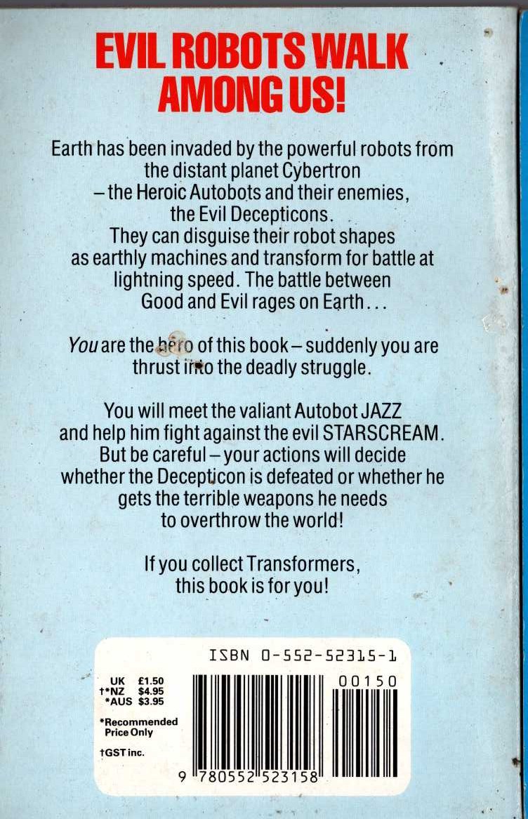 Dave Morris  PERIL FROM THE STARS magnified rear book cover image
